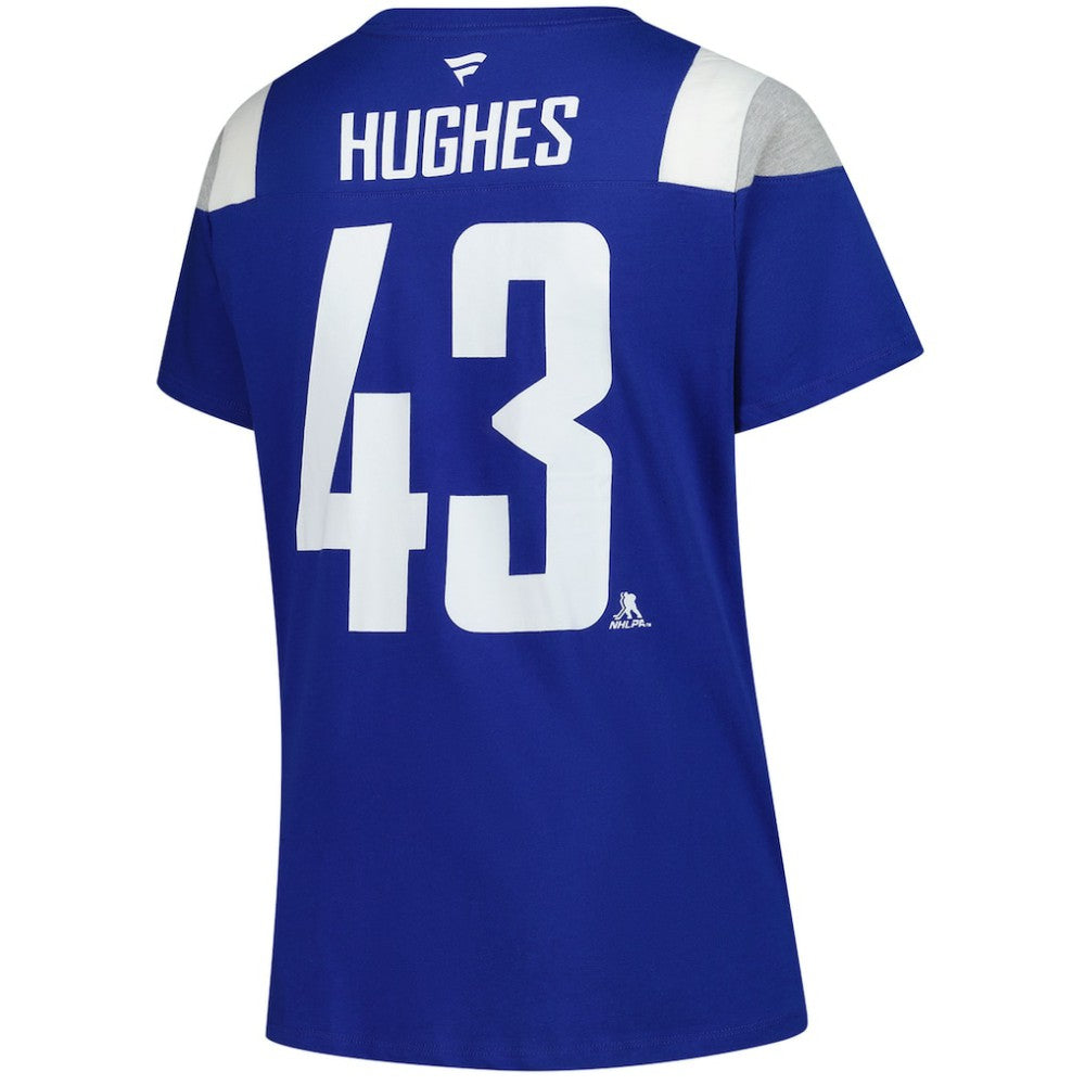 NHL Quinn Hughes Vancouver Canucks Fanatics Women's Plus Size Name & Number Scoop Neck T-Shirt - Royal