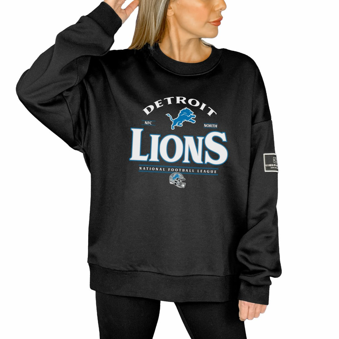 Detroit Lions Gameday Couture Women's Oversized Players Only Black Label Pullover Sweatshirt Black
