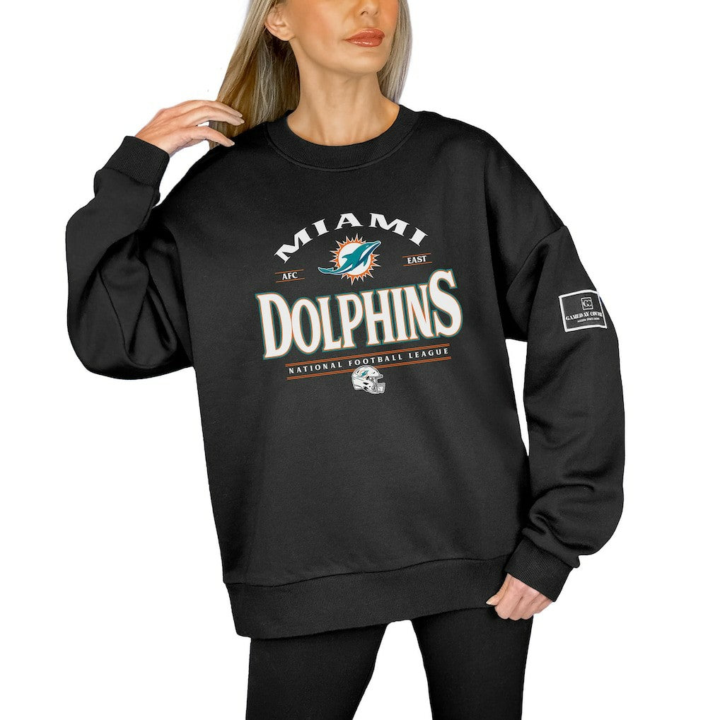 Miami Dolphins Gameday Couture Women's Oversized Players Only Black Label Pullover Sweatshirt Black