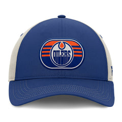 NHL Edmonton Oilers Fanatics 2025 Stanley Cup Playoffs Locker Room Trucker Adjustable Hat - Royal/Gray