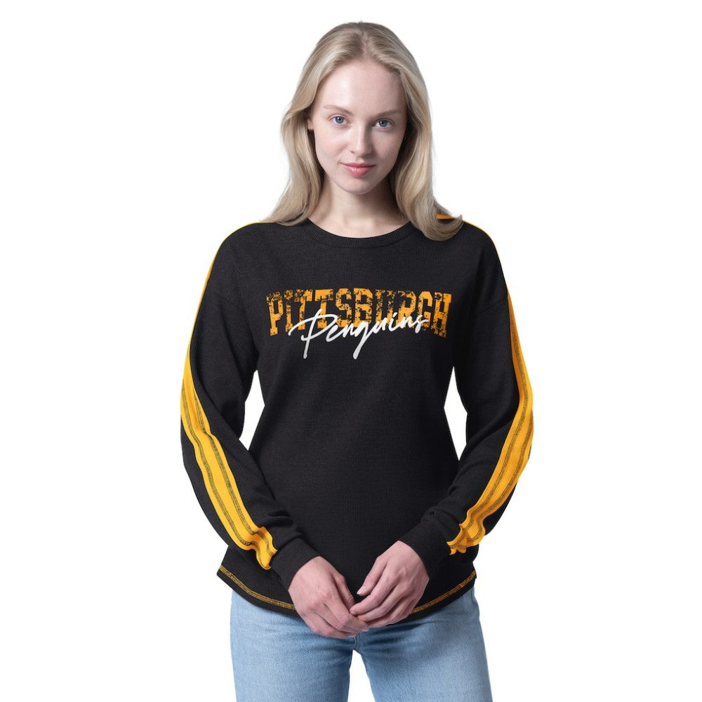 NHL Pittsburgh Penguins G-III 4Her by Carl Banks Women's Advantage Thermal Long-Sleeve Tri-Blend T-Shirt - Black