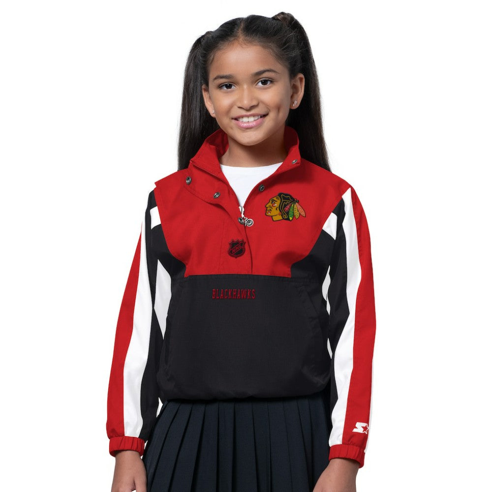 NHL Chicago Blackhawks Starter Girls Key Player Half Zip Jacket - Black/Red