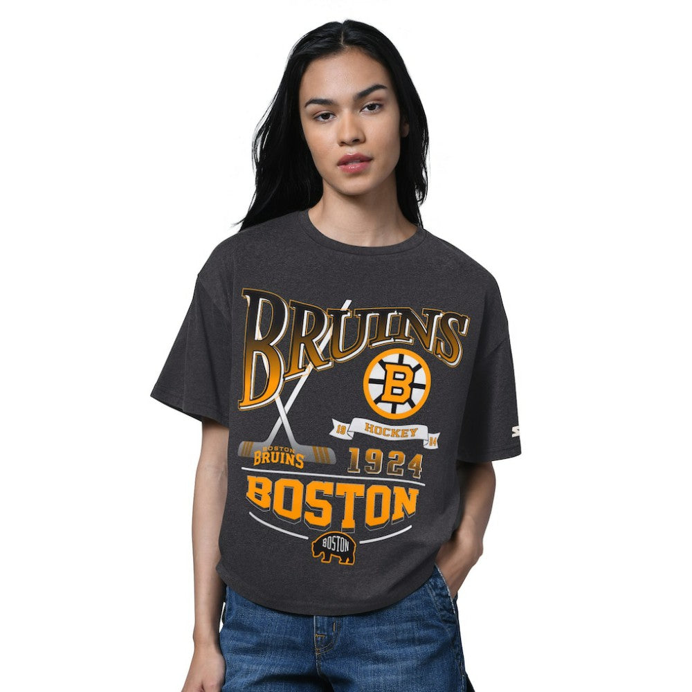 NHL Boston Bruins Starter Women's Oversized Hall of Fame T-Shirt - Heather Black