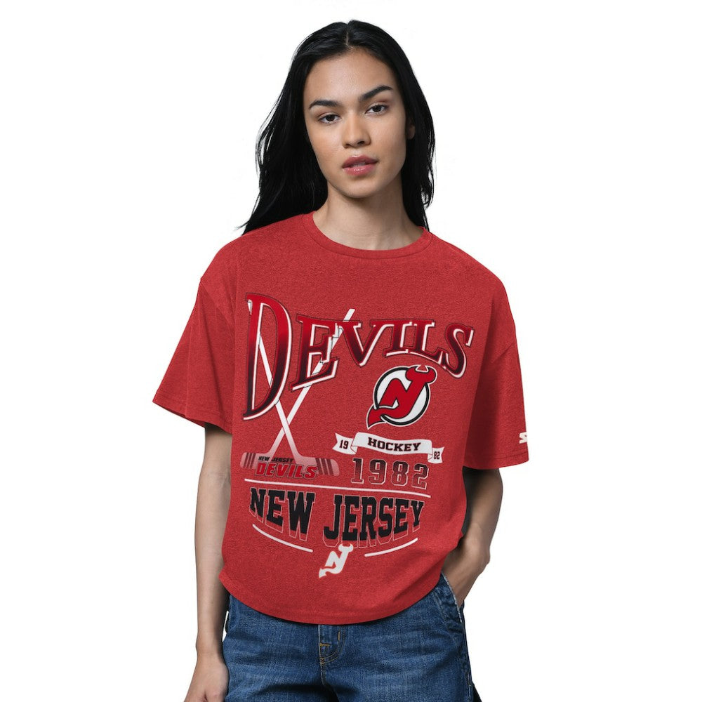 NHL New Jersey Devils Starter Women's Oversized Hall of Fame T-Shirt - Heather Red
