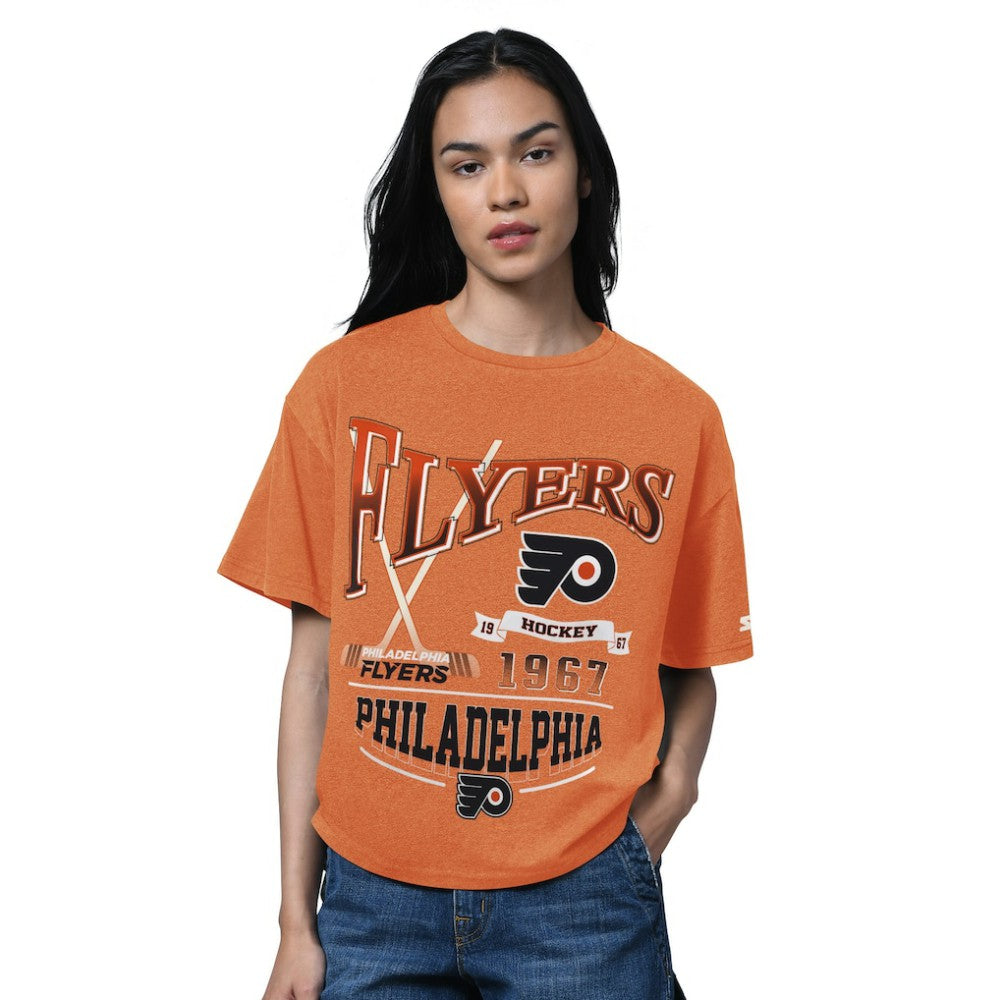 NHL Philadelphia Flyers Starter Women's Oversized Hall of Fame T-Shirt - Heather Orange