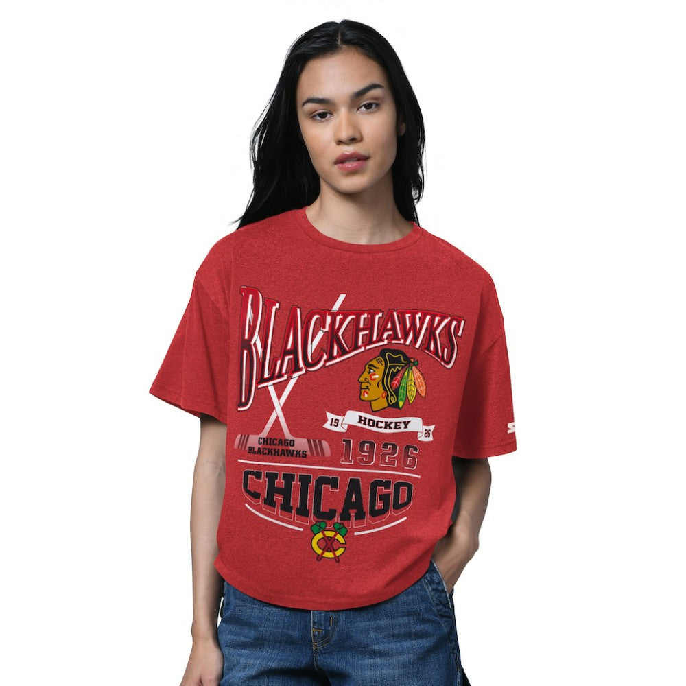 NHL Chicago Blackhawks Starter Women's Oversized Hall of Fame T-Shirt - Heather Red