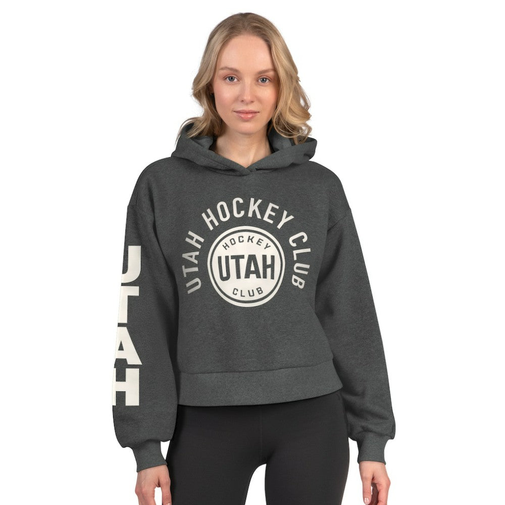 NHL Utah Mammoth Starter Women's Star Player Cropped Fleece Hoodie - Heather Charcoal