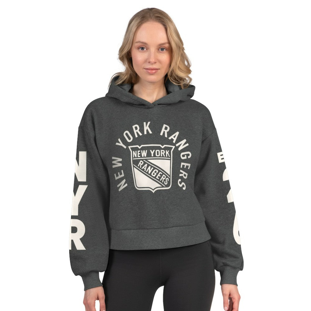 NHL New York Rangers Starter Women's Star Player Cropped Fleece Hoodie - Charcoal