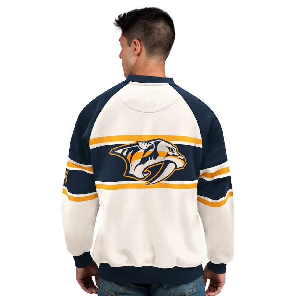 NHL Nashville Predators Starter Male Adult Defense Fleece Crewneck Sweatshirt - White
