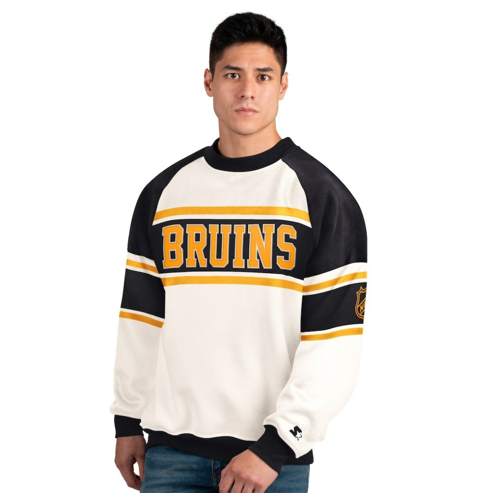 NHL Boston Bruins Starter Male Adult Defense Fleece Crewneck Sweatshirt - White