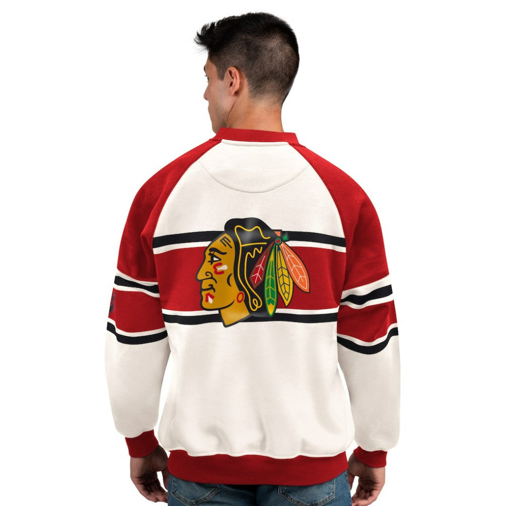 NHL Chicago Blackhawks Starter Male Adult Defense Fleece Crewneck Sweatshirt - White