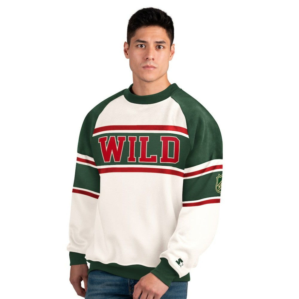 NHL Minnesota Wild Starter Male Adult Defense Fleece Crewneck Sweatshirt - White