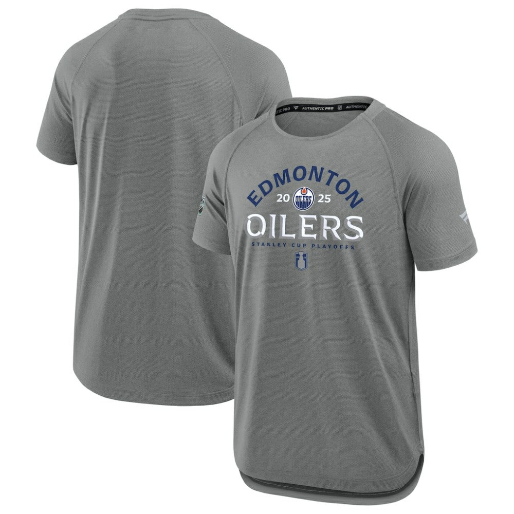 NHL Edmonton Oilers Fanatics 2025 Stanley Cup Playoffs Authentic Pro Rink Performance T-Shirt - Heather Gray