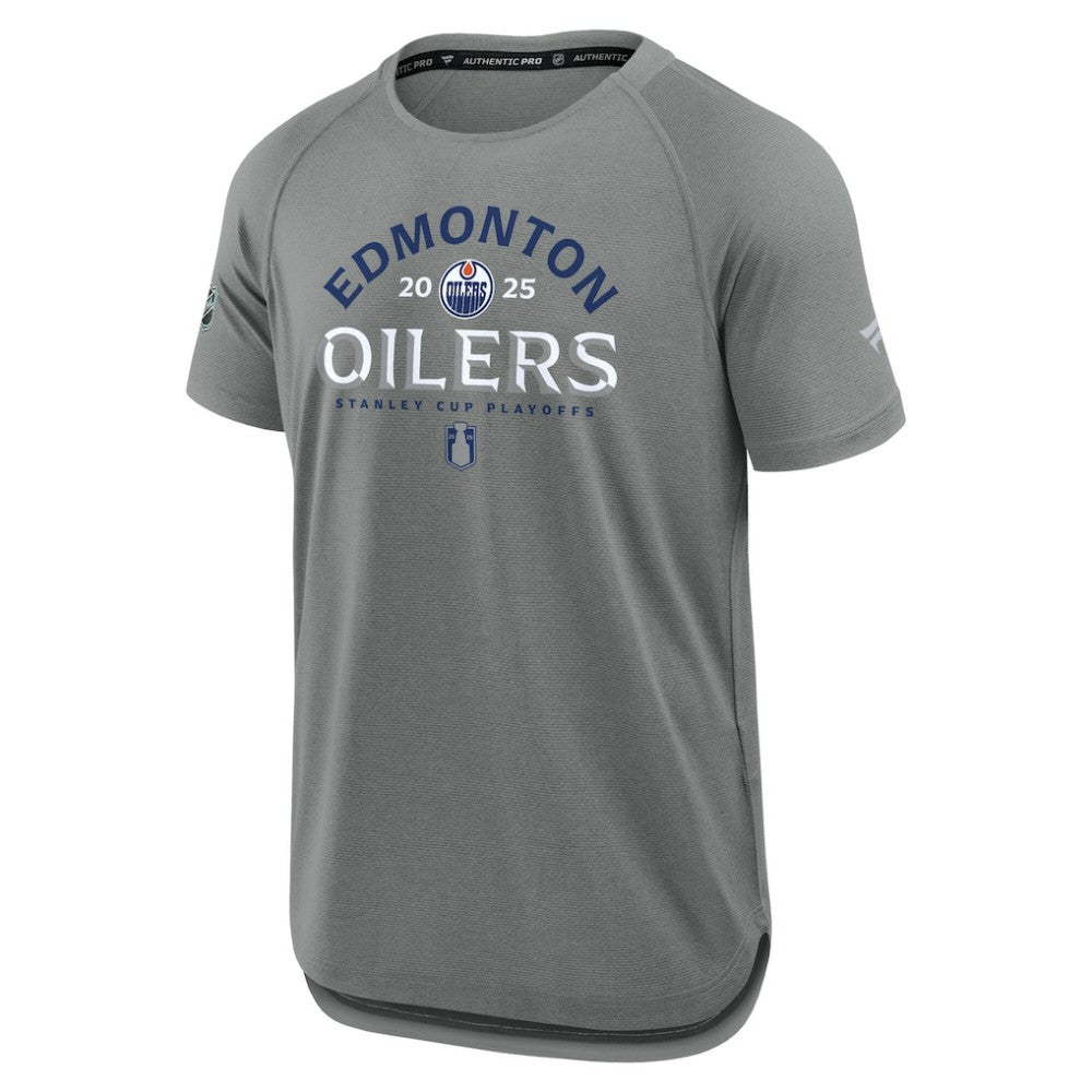 NHL Edmonton Oilers Fanatics 2025 Stanley Cup Playoffs Authentic Pro Rink Performance T-Shirt - Heather Gray