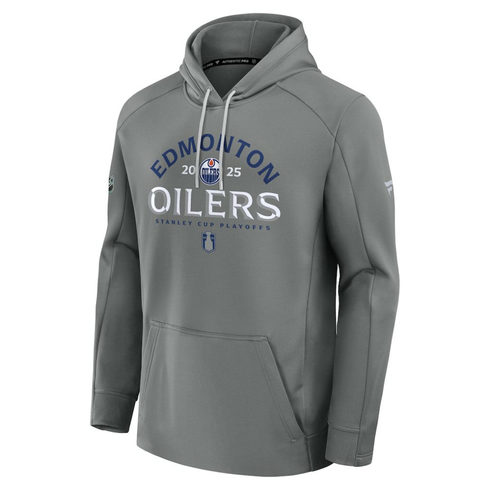 NHL Edmonton Oilers Fanatics 2025 Stanley Cup Playoffs Authentic Pro Rink Fly Fleece Pullover Hoodie - Gray