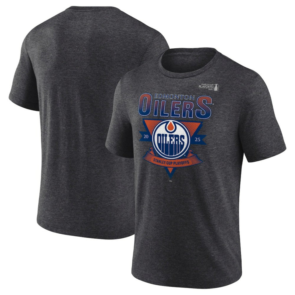 NHL Edmonton Oilers Fanatics 2025 Stanley Cup Playoffs Crossbar Tri-Blend T-Shirt - Heather Charcoal
