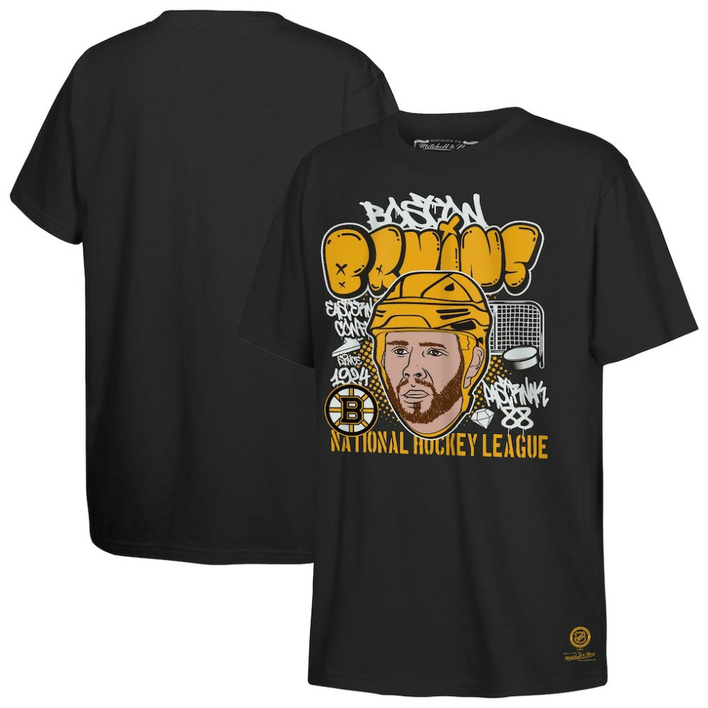 NHL David Pastrnak Boston Bruins Mitchell & Ness Youth Caricature T-Shirt - Black
