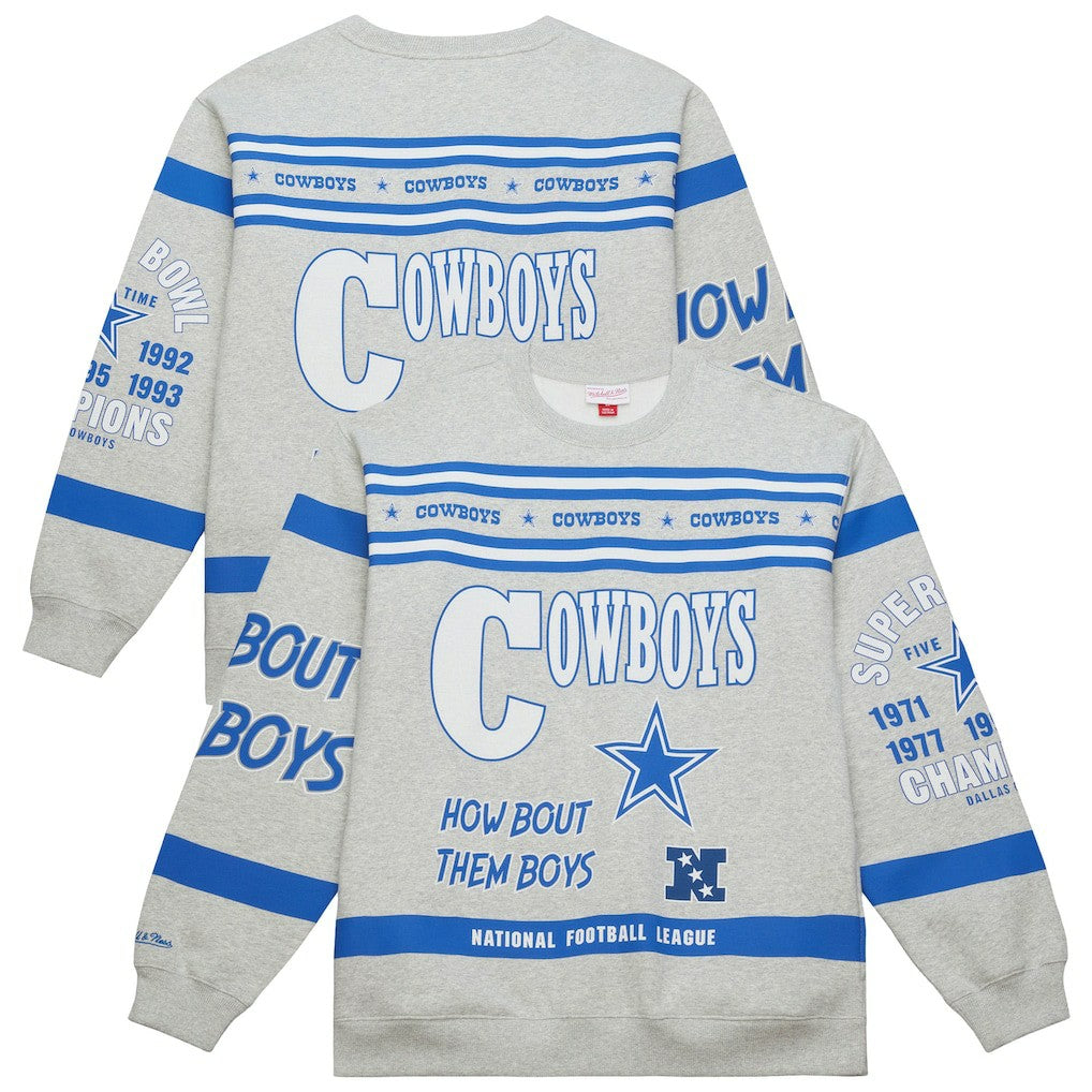 Dallas Cowboys All Over Print Retro Fleece Sweatshirt Heather Gray