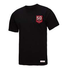 Tampa Bay Buccaneers Women's 50th Anniversary Shield Oversized Boyfriend T-Shirt Black