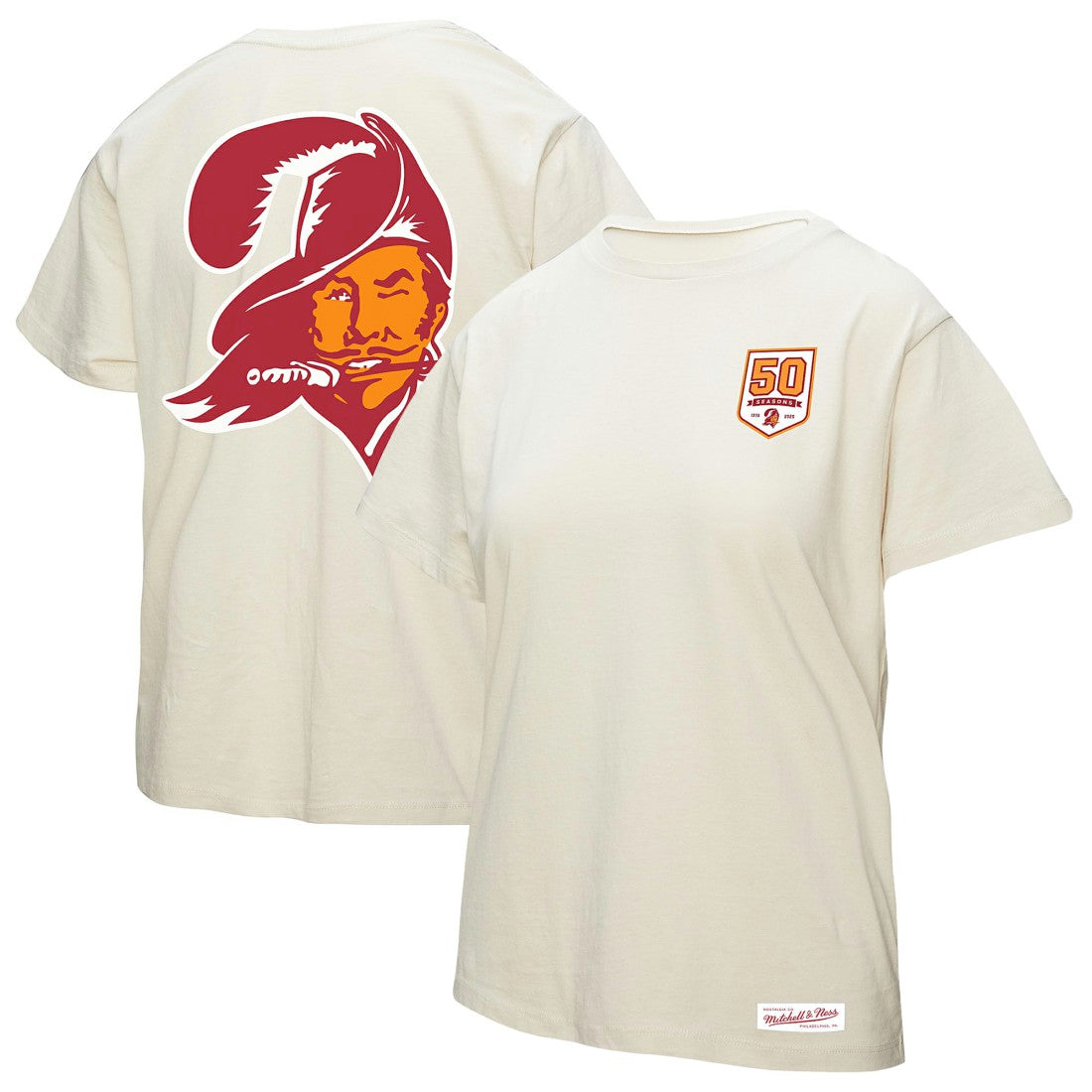 Tampa Bay Buccaneers Women's 50th Season Pirate Oversized Boyfriend T-Shirt Cream