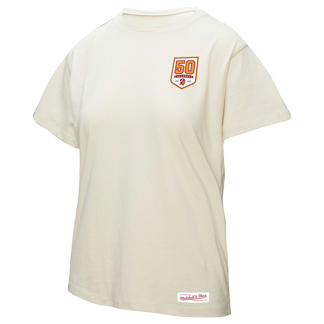 Tampa Bay Buccaneers Women's 50th Season Pirate Oversized Boyfriend T-Shirt Cream