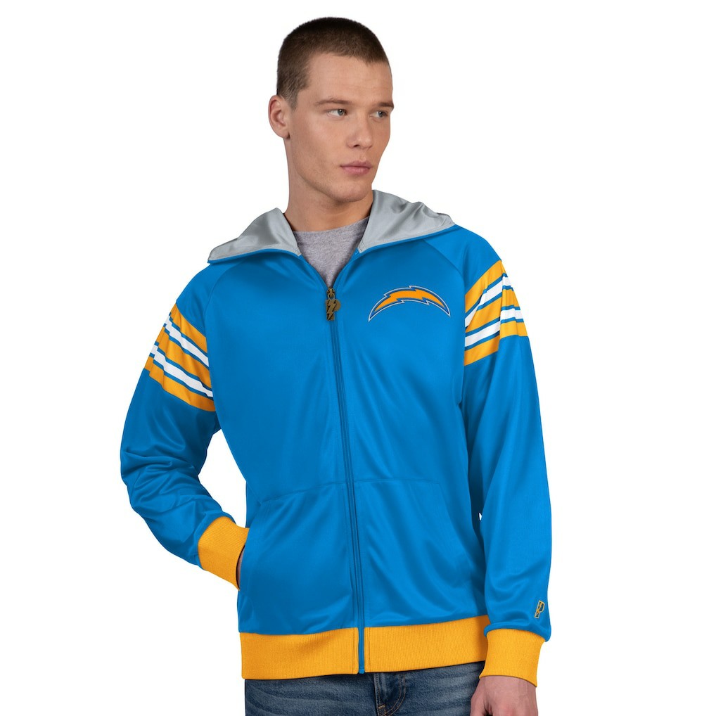 Los Angeles Chargers Pro Player Helmet Full-Zip Hooded Track Jacket Powder Blue/White