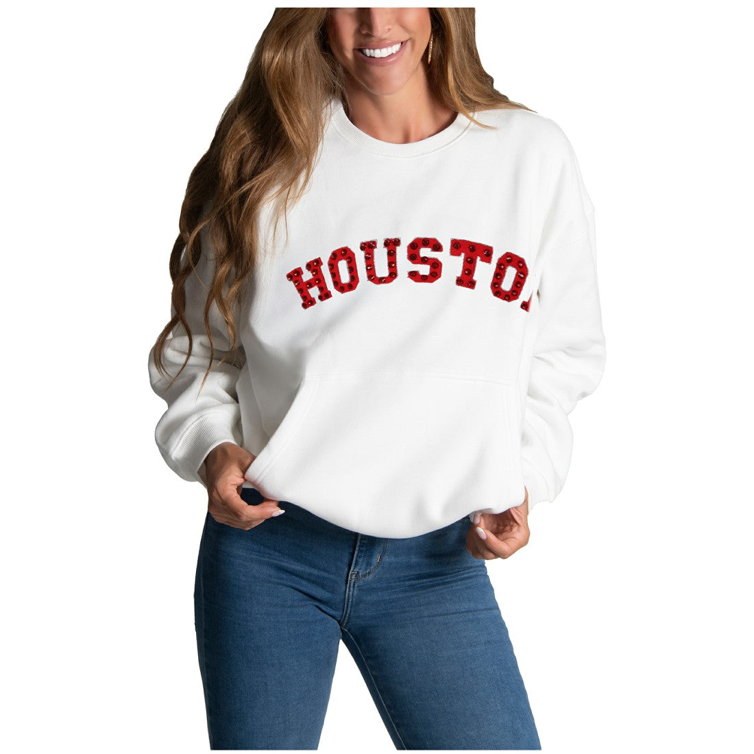 Houston Texans Cuce Women's Chenille Jeweled Sweatshirt White