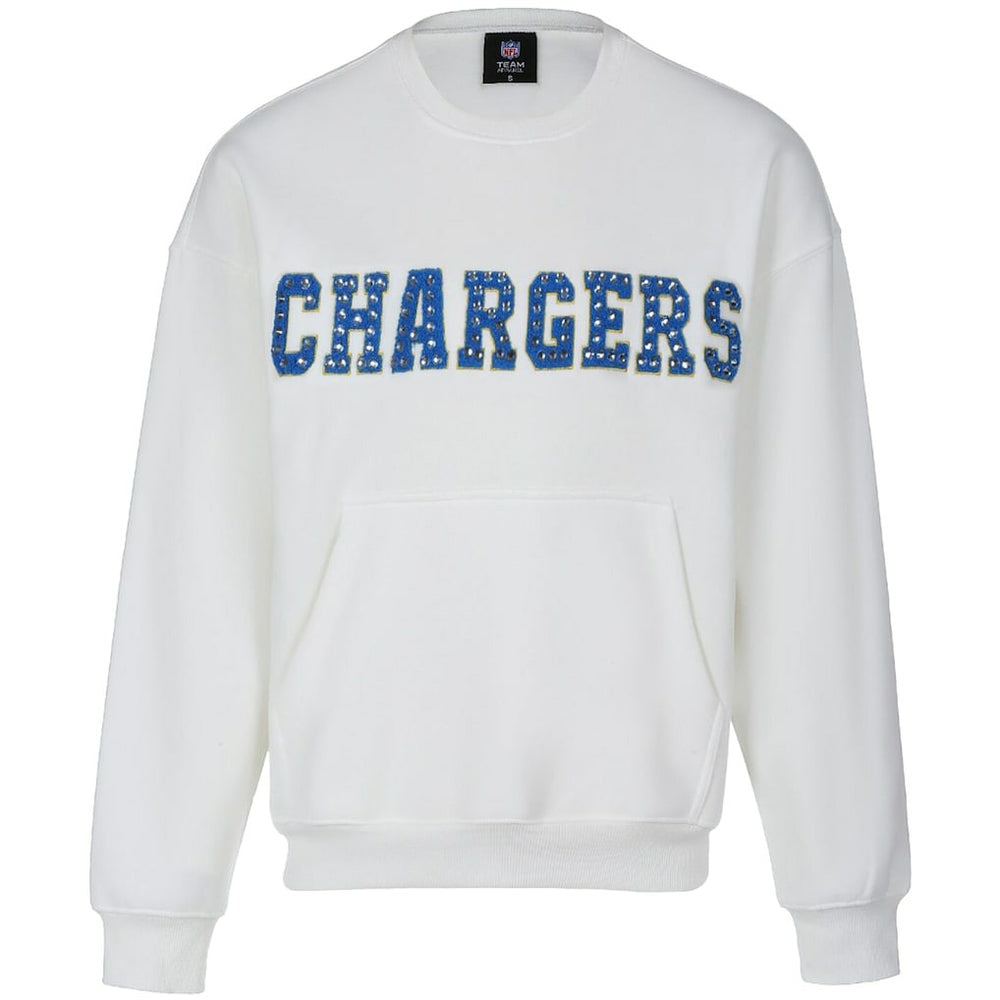 Los Angeles Chargers Cuce Women's Chenille Jeweled Sweatshirt White