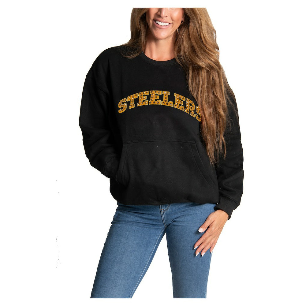 Pittsburgh Steelers Cuce Women's Chenille Jeweled Sweatshirt Black