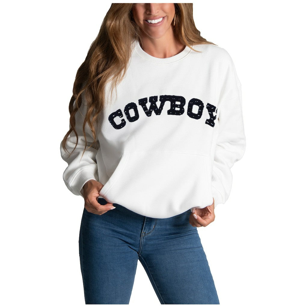 Dallas Cowboys Cuce Women's Chenille Jeweled Sweatshirt White