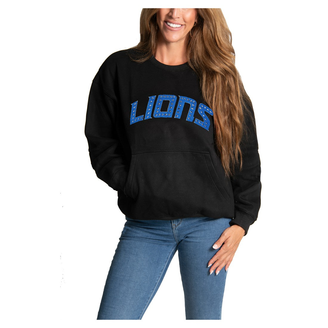 Detroit Lions Cuce Women's Chenille Jeweled Sweatshirt Black