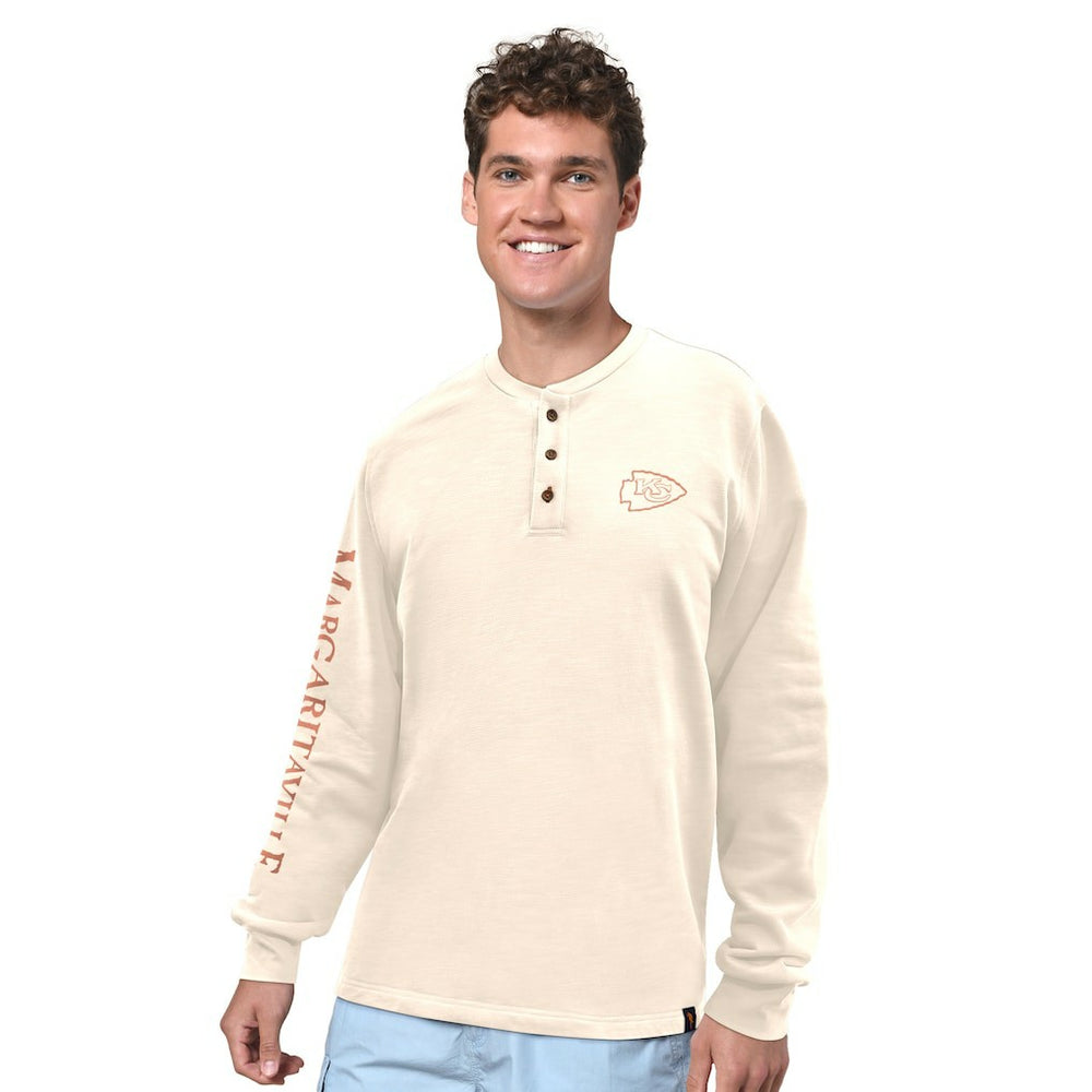 Kansas City Chiefs Margaritaville Five O'Clock Henley Long Sleeve T-Shirt Cream