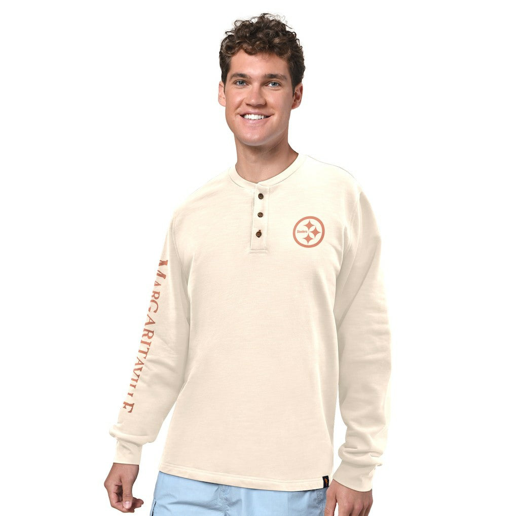 Pittsburgh Steelers Margaritaville Five O'Clock Henley Long Sleeve T-Shirt Cream