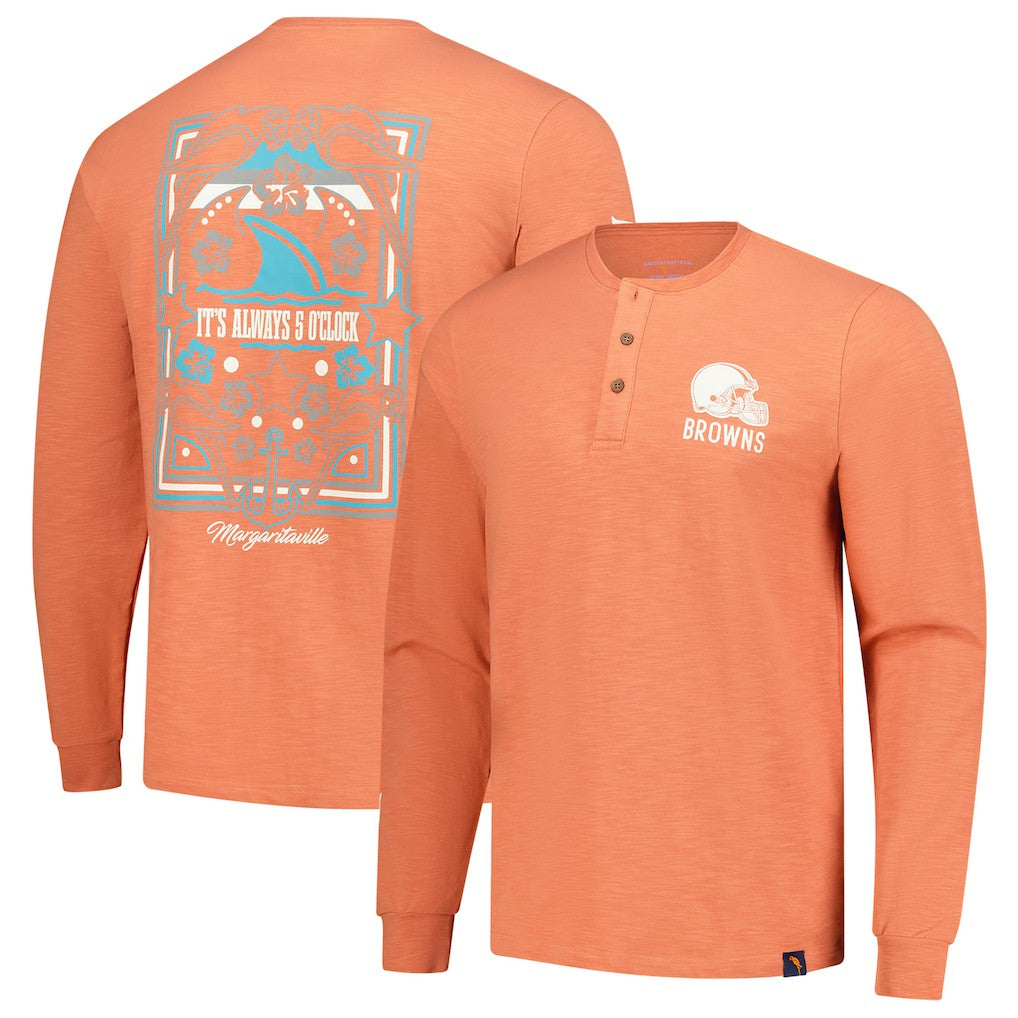 Cleveland Browns Margaritaville Five O'Clock Henley Long Sleeve T-Shirt Coral