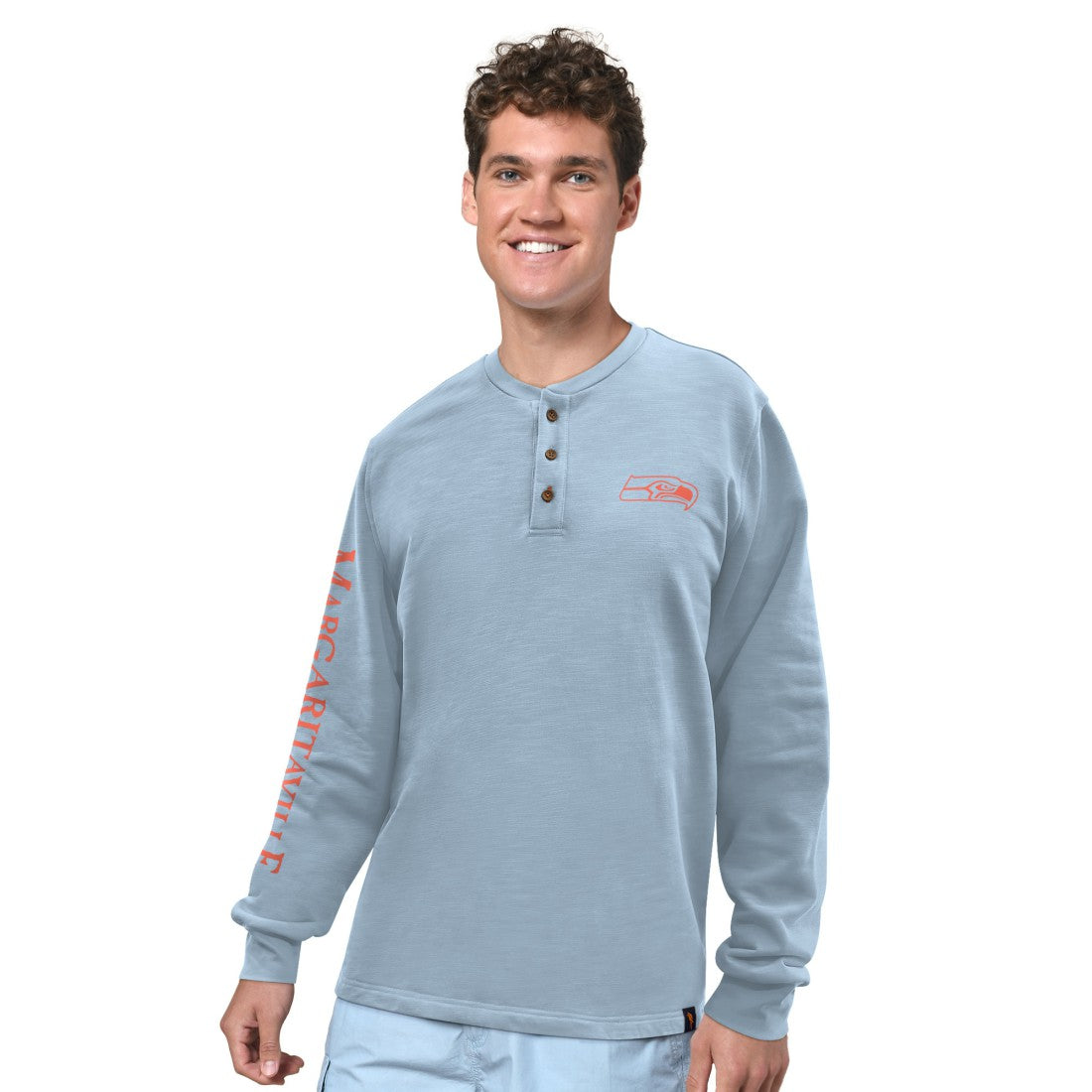 Seattle Seahawks Margaritaville Five O'Clock Henley Long Sleeve T-Shirt Light Blue