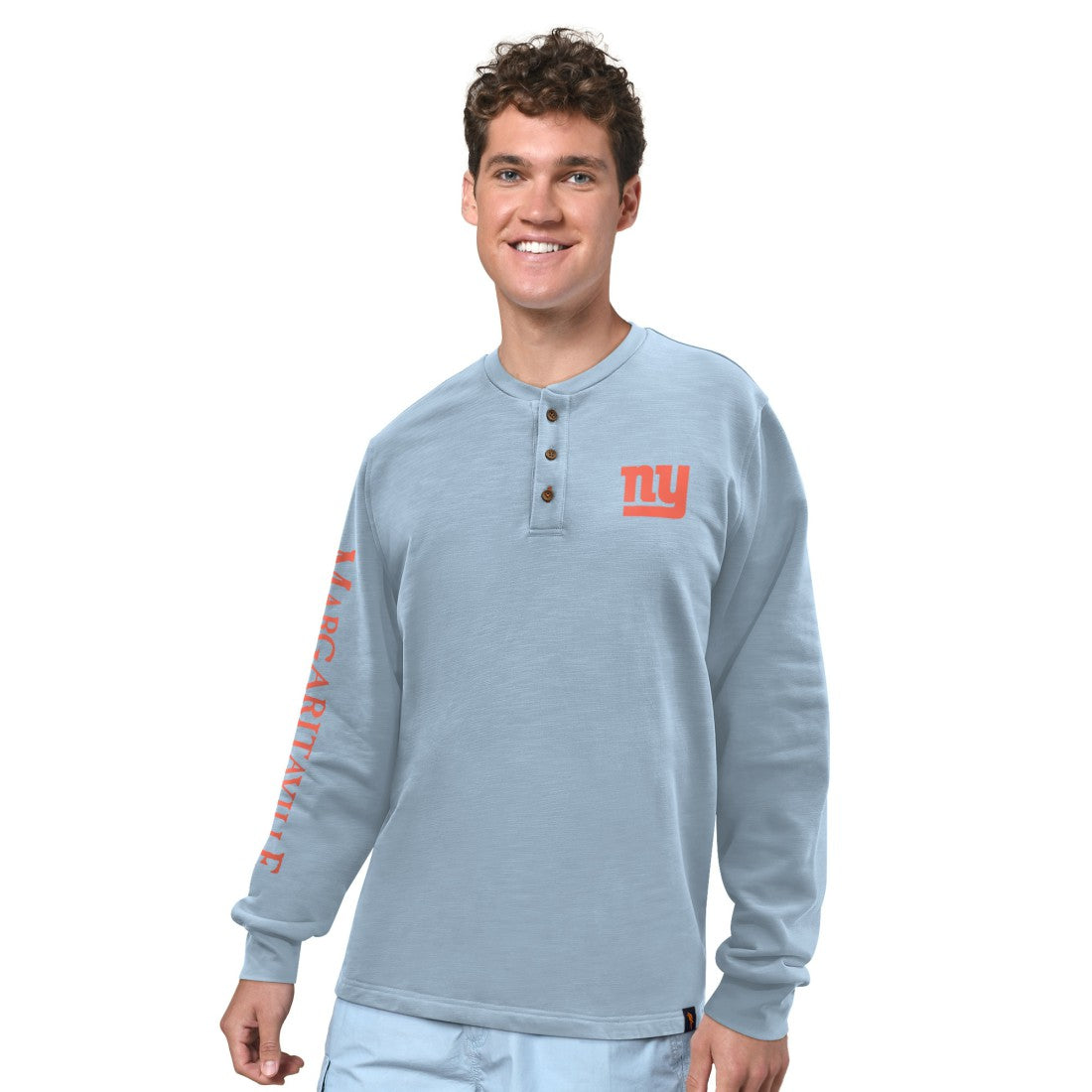 New York Giants Margaritaville Five O'Clock Henley Long Sleeve T-Shirt Light Blue