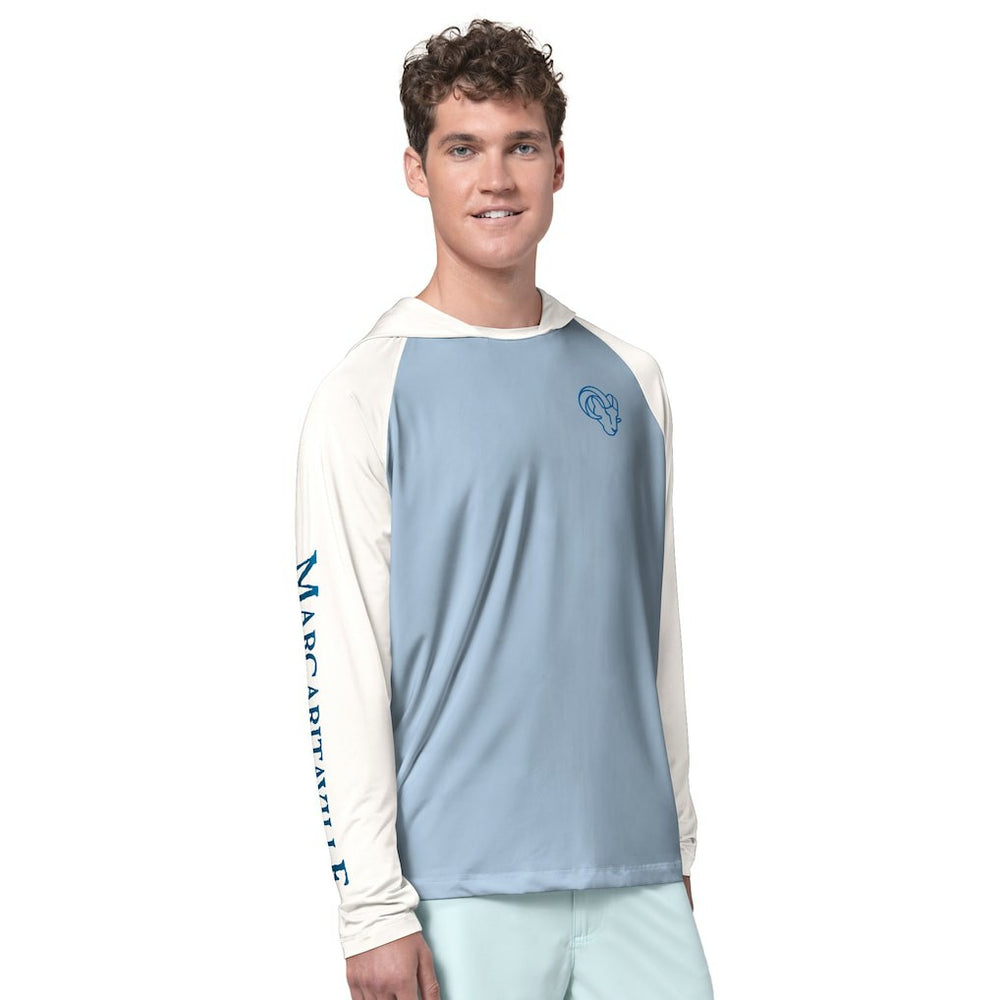 Los Angeles Rams Margaritaville Sand, Sea, Sunsets Long-Sleeve Rashguard Hoodie Pullover -Light Blue/Cream