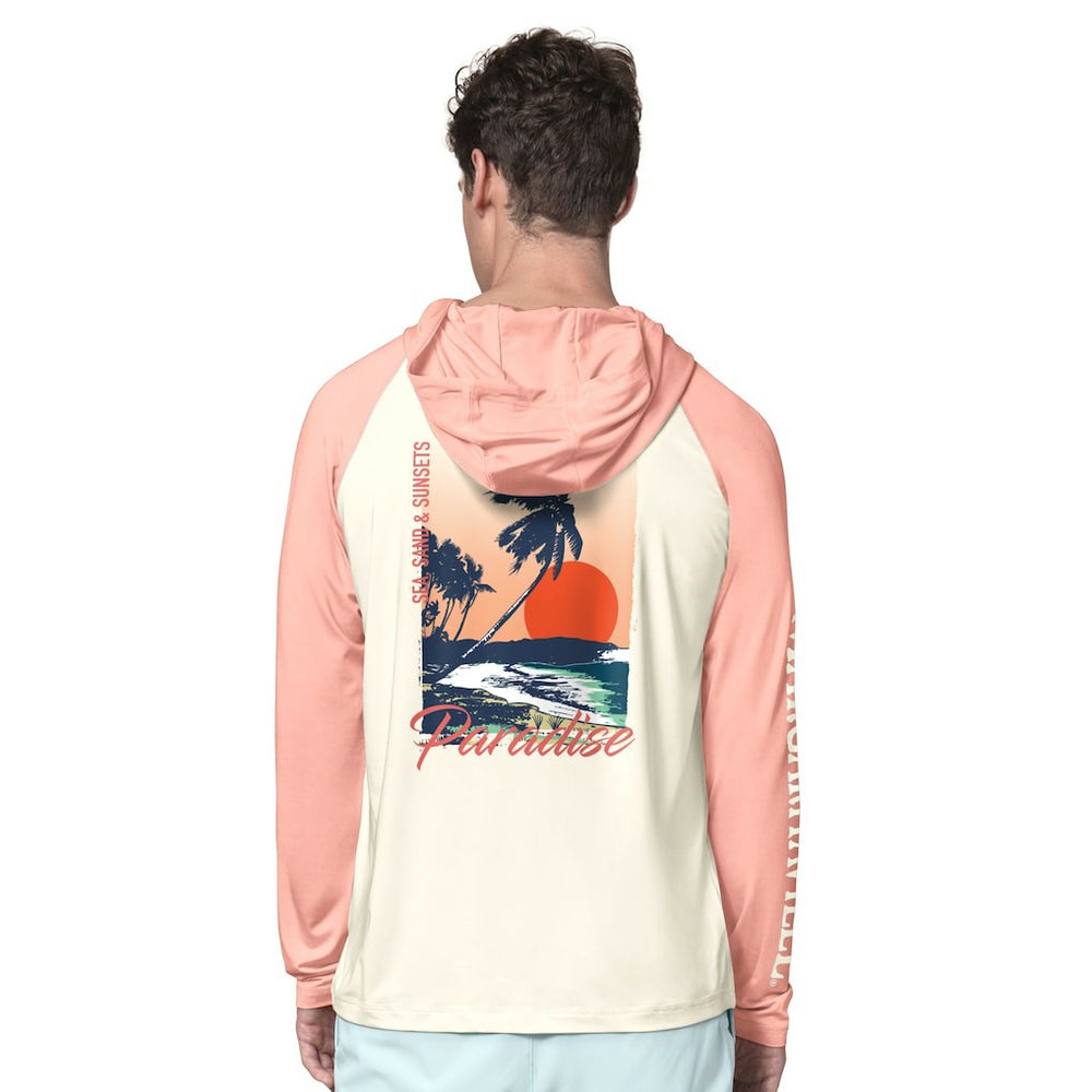 San Francisco 49ers Margaritaville Sand, Sea, Sunsets Long-Sleeve Rashguard Hoodie Pullover -Cream/Amber