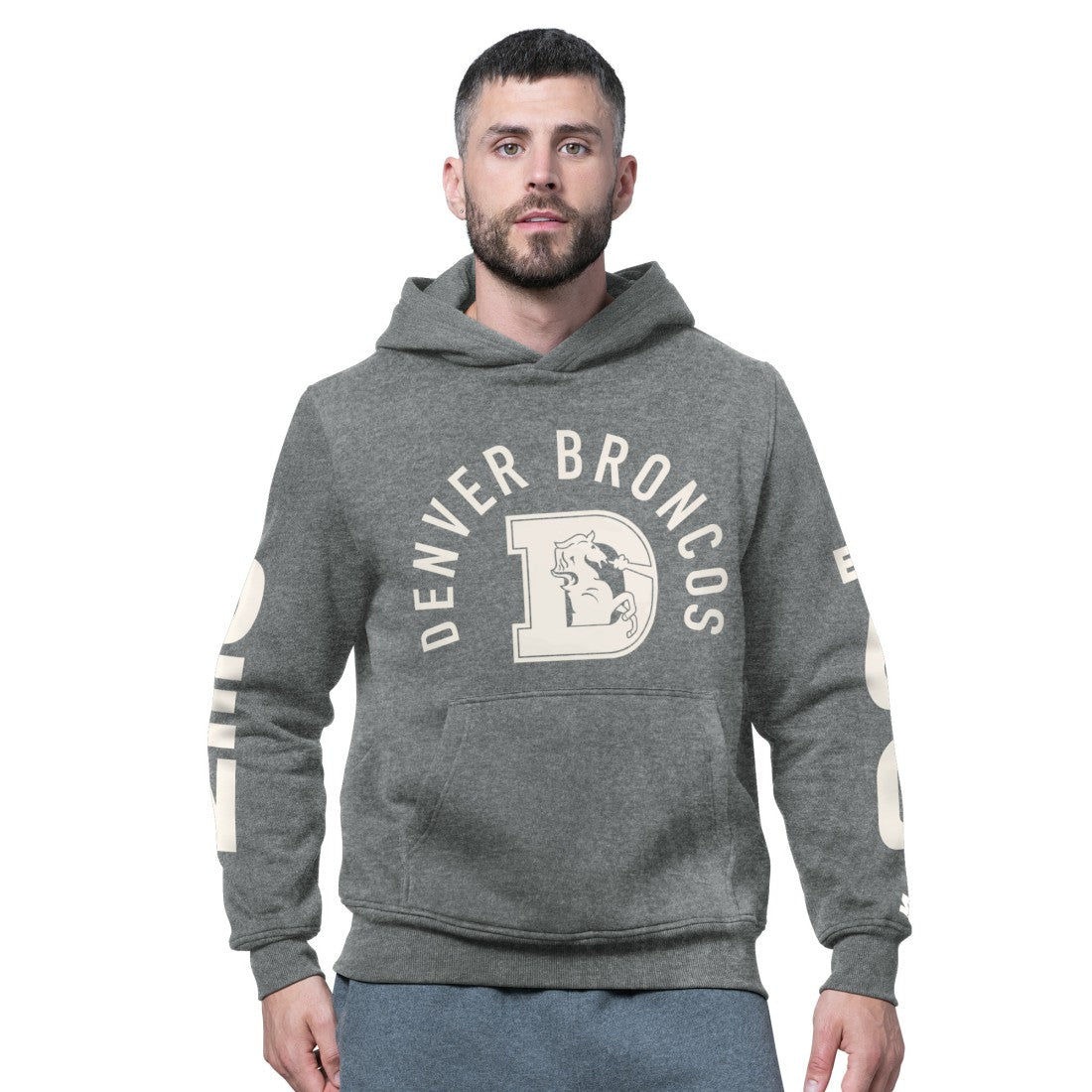Denver Broncos Starter Handoff Vintage Logo Fleece Hoodie Sweatshirt Charcoal