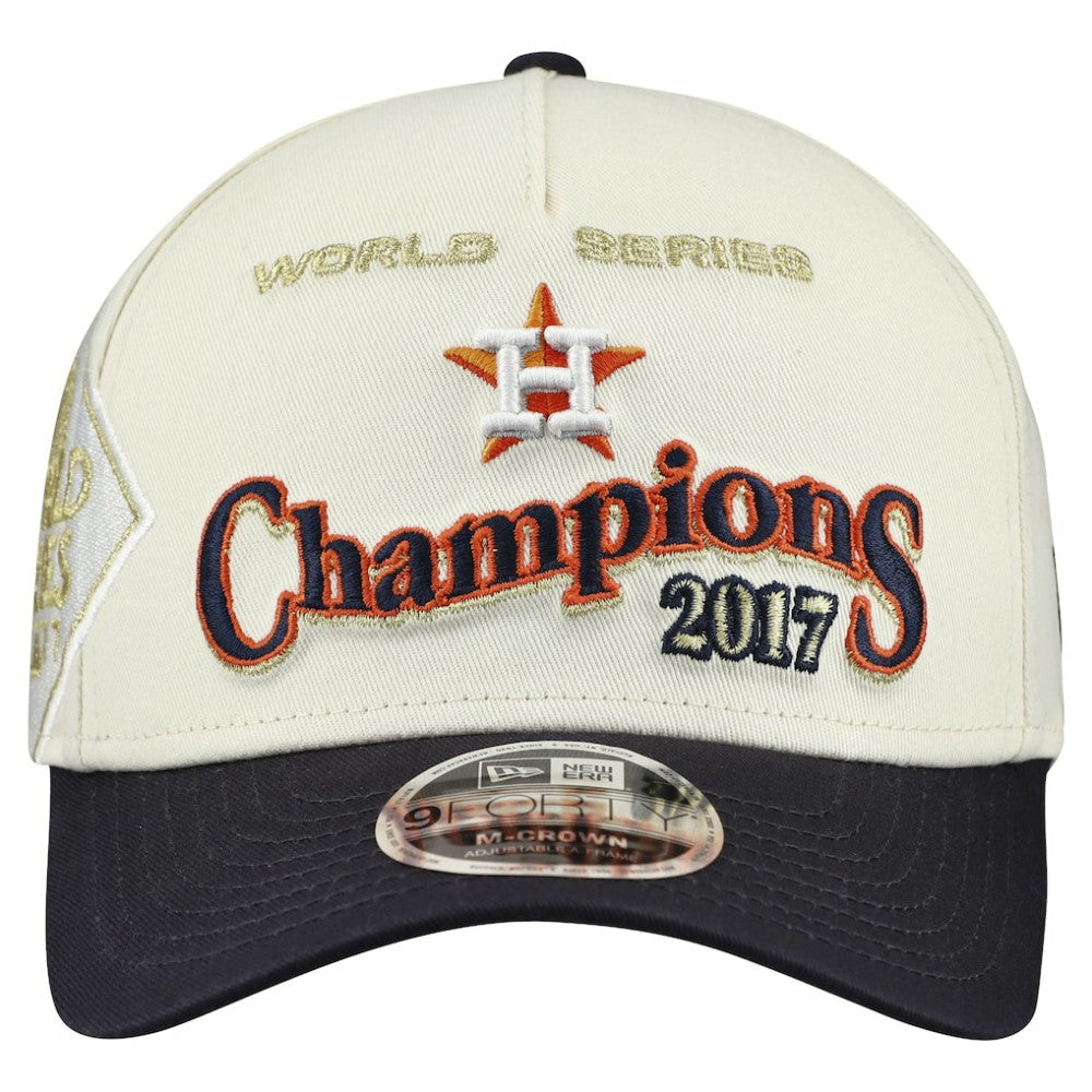 Houston Astros New Era World Series 9FORTY M-Crown A-Frame Adjustable Hat - Cream/Navy Hats