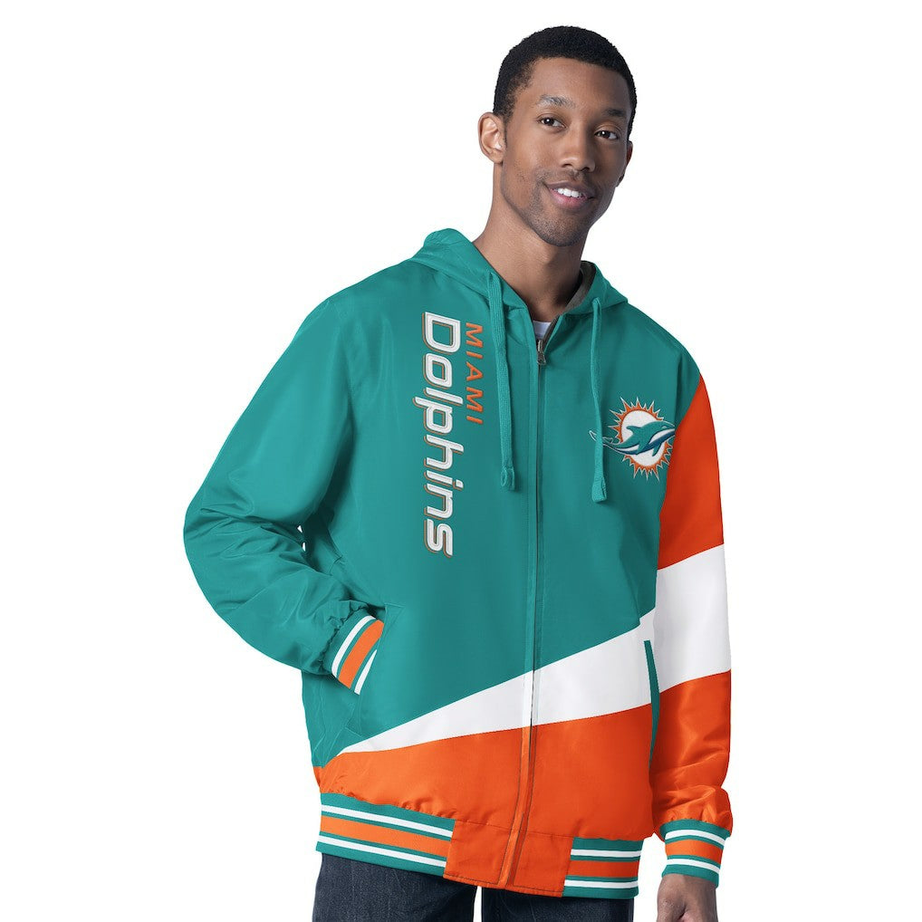 Miami Dolphins G-III Sports by Carl Banks Dual Threat Reversable Full-Zip Hooded Jacket Aqua/Charcoal
