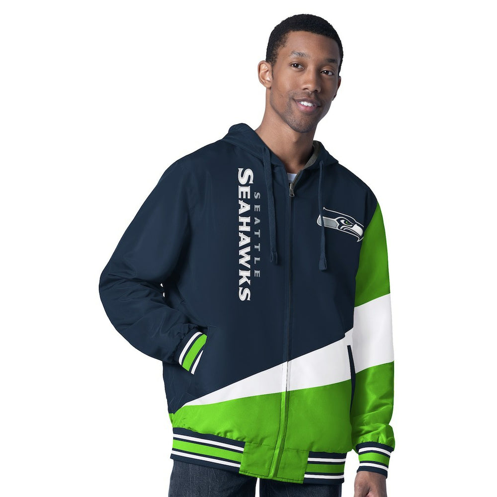 Seattle Seahawks G-III Sports by Carl Banks Dual Threat Reversable Full-Zip Hooded Jacket College Navy/Charcoal