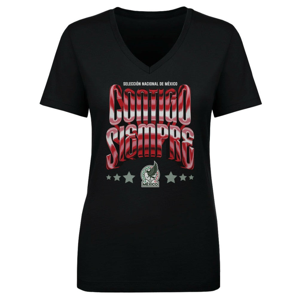Mexico National Team 500 Level Women's Contigo Siempre Vintage V-Neck T-Shirt Black