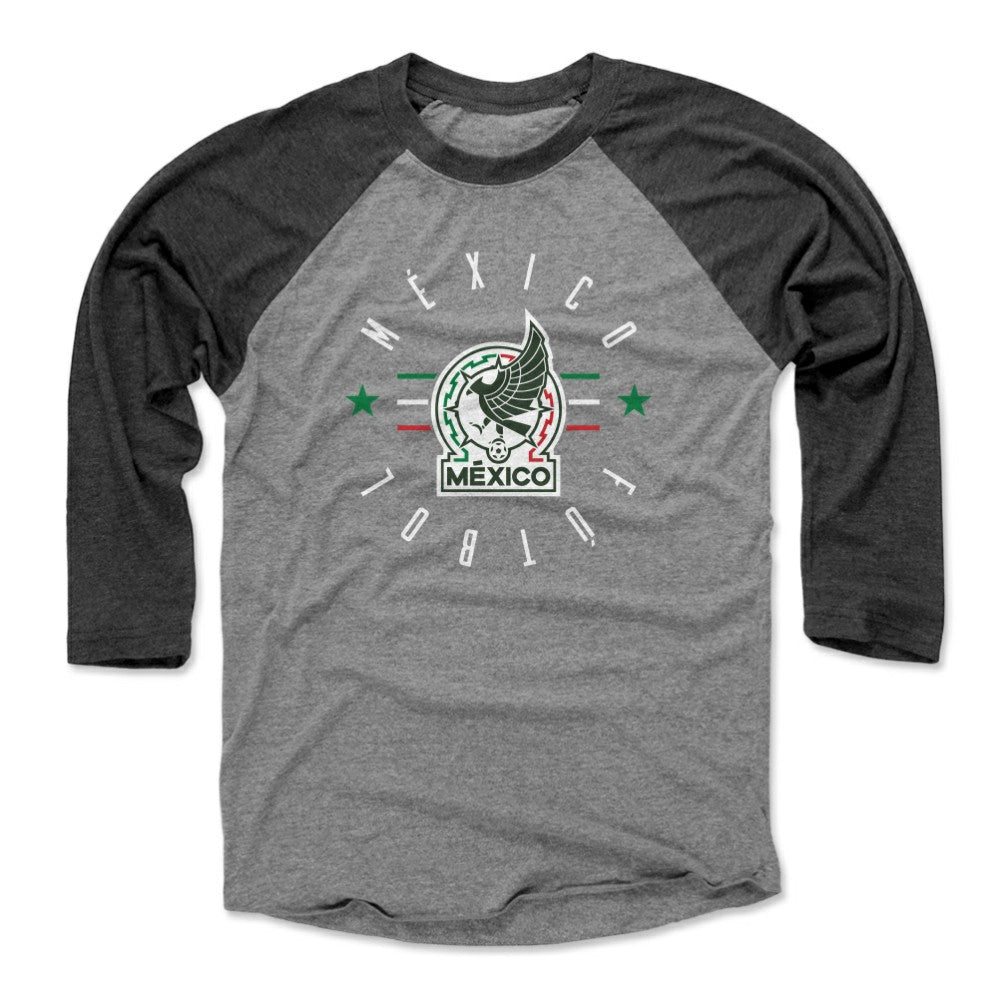 Mexico National Team 500 Level Unisex Futbol Raglan 3/4-Sleeve Baseball T-Shirt Black/Heather Gray sale