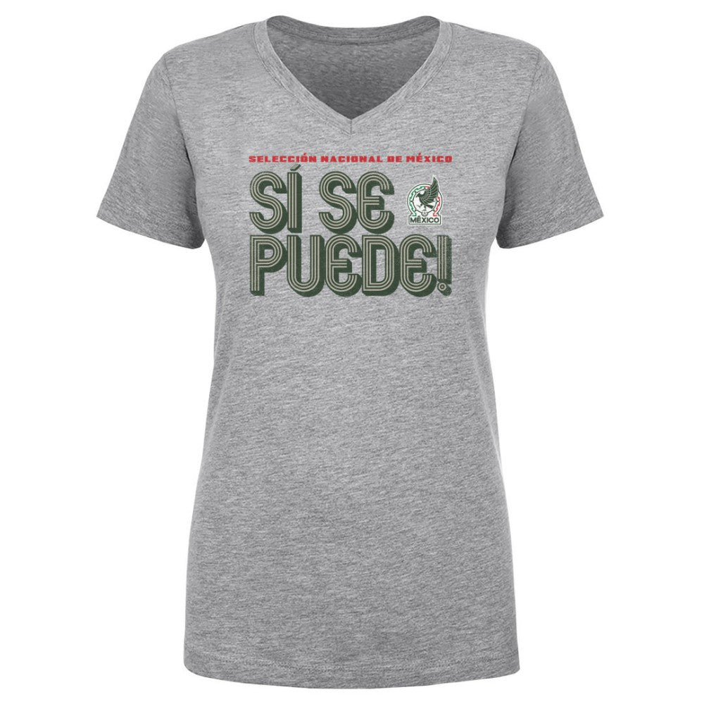 Mexico National Team 500 Level Women's Si Se Puede Inline Bold V-Neck T-Shirt Heather Gray sale