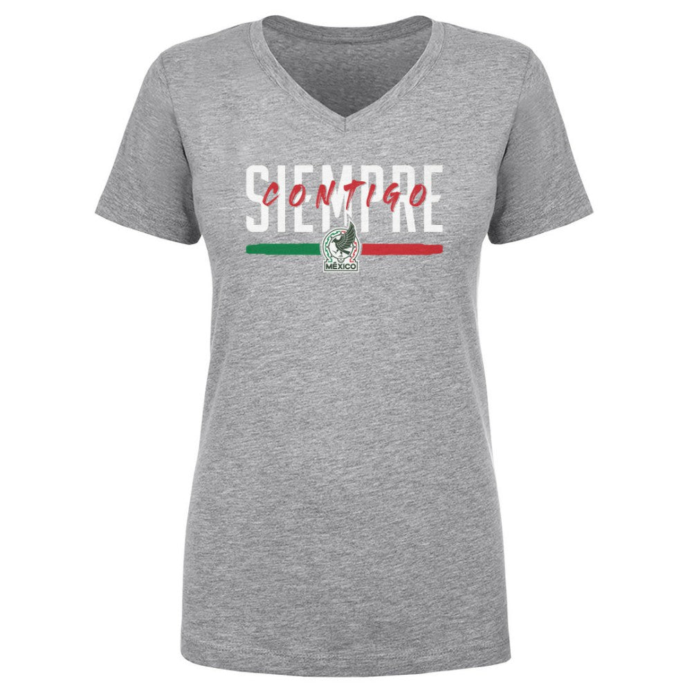 Mexico National Team 500 Level Women's Siempre Contigo V-Neck T-Shirt Heather Gray