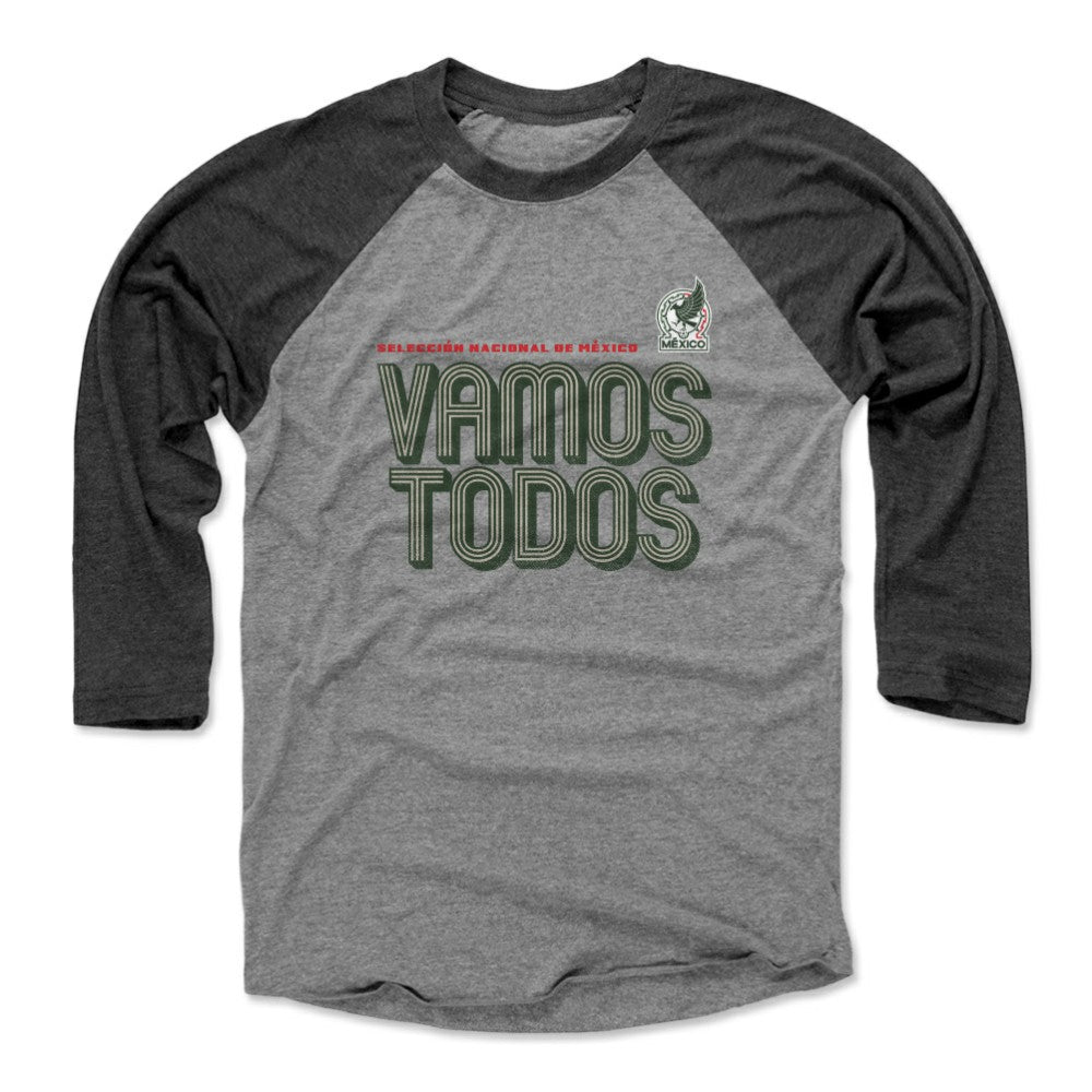 Mexico National Team 500 Level Vamos Todos Inline Bold 3/4-Sleeve Tri-Blend Baseball T-Shirt Heather Gray/Black sale