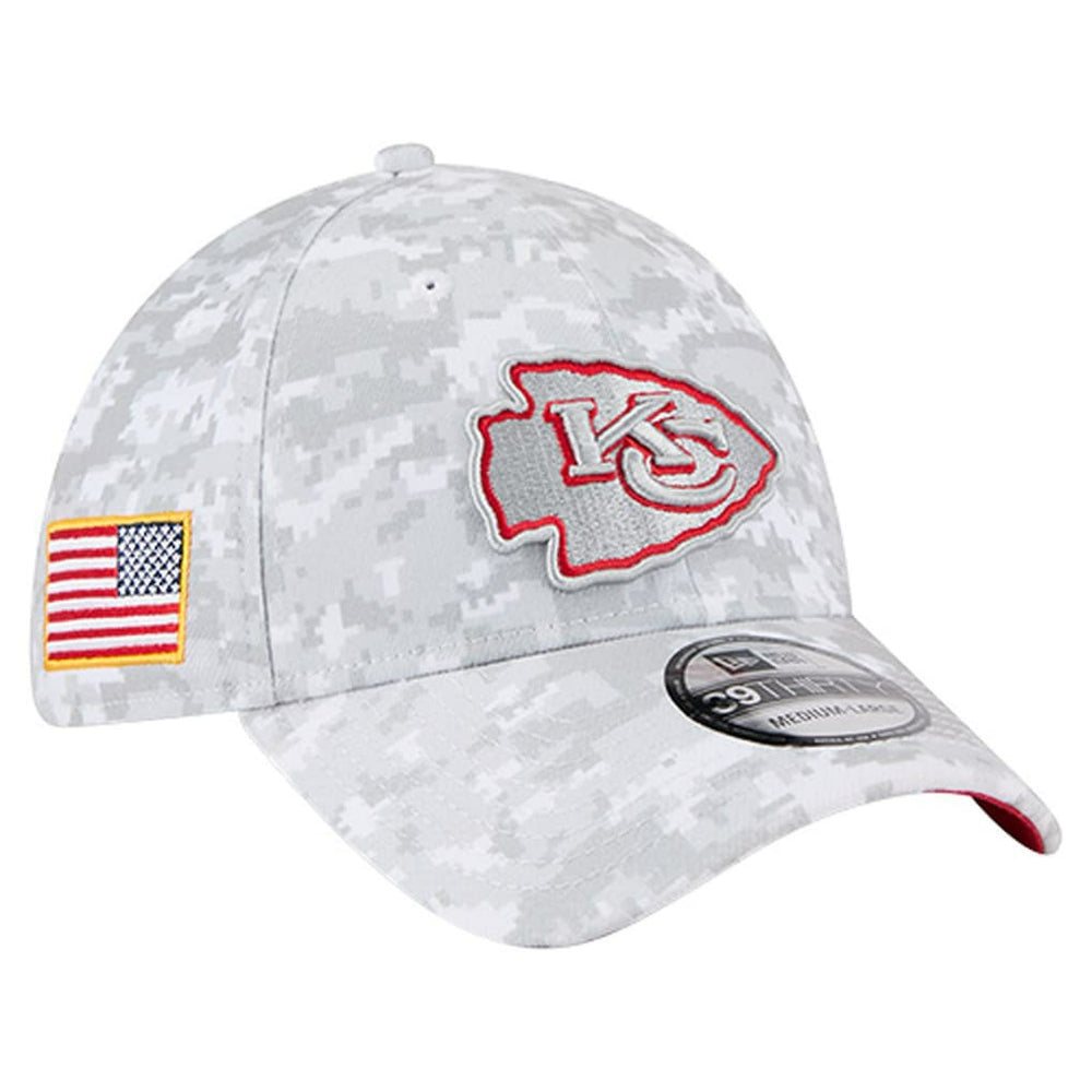 Kansas City Chiefs New Era 2025 Salute to Service Digital Camo Fan Pack 39THIRTY Flex Hat White