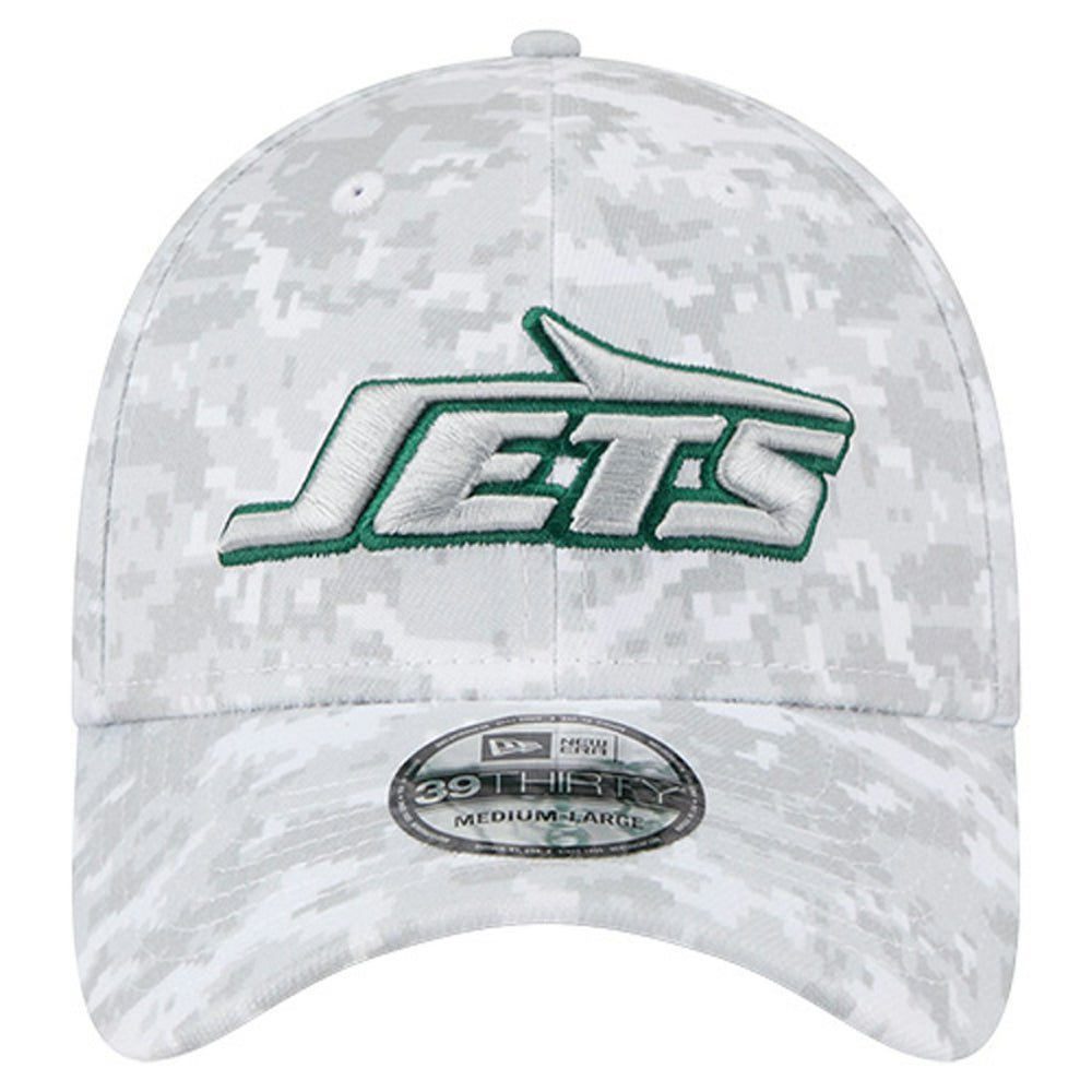 New York Jets New Era 2025 Salute to Service Digital Camo Fan Pack 39THIRTY Flex Hat White