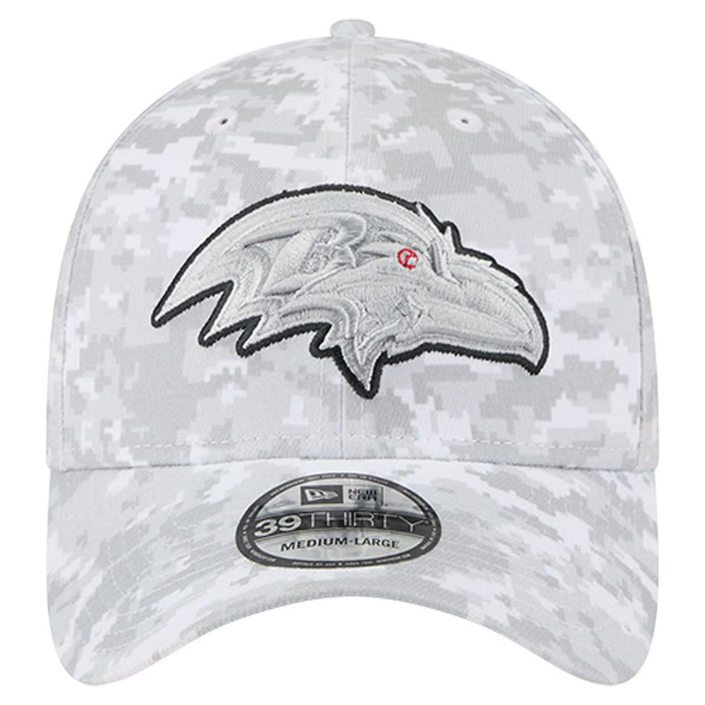 Baltimore Ravens New Era 2025 Salute to Service Digital Camo Fan Pack 39THIRTY Flex Hat White